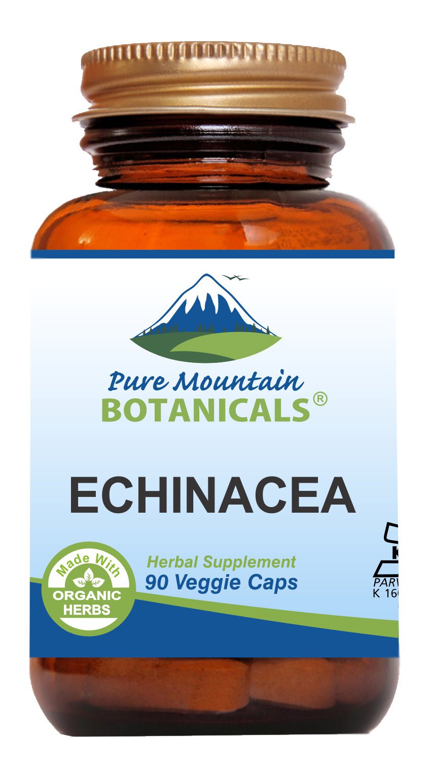Pure Mountain Botanicals Echinacea capsules bottle with clean label.