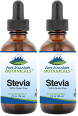 Pure Mountain Botanicals Liquid Stevia Drops bottle for sugar-free flavor in coffee.
