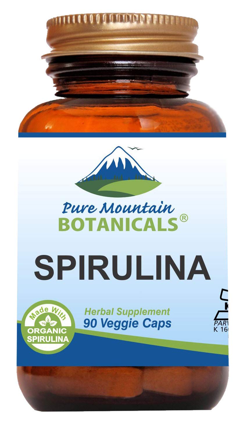 Pure Mountain Botanicals spirulina capsules on bottle front for daily vitality