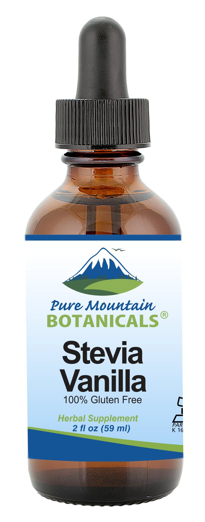 Pure Mountain Botanicals Vanilla Stevia Drops bottle with rich vanilla flavor