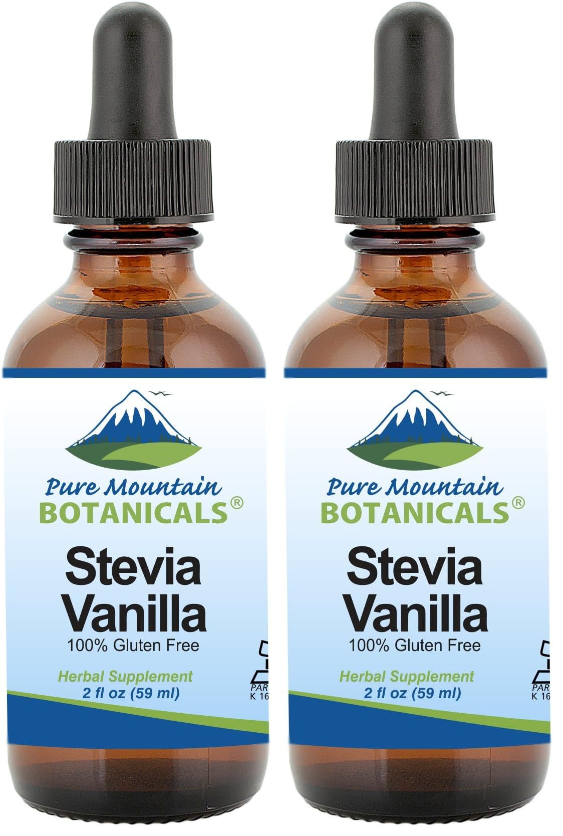 Pure Mountain Botanicals Vanilla Stevia drops bottle pour for coffee, zero-calorie sweetness