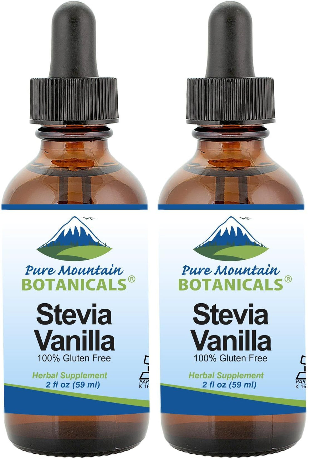 Pure Mountain Botanicals Vanilla Stevia drops bottle pour for coffee, zero-calorie sweetness