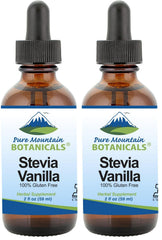 Pure Mountain Botanicals Vanilla Stevia drops bottle pour for coffee, zero-calorie sweetness