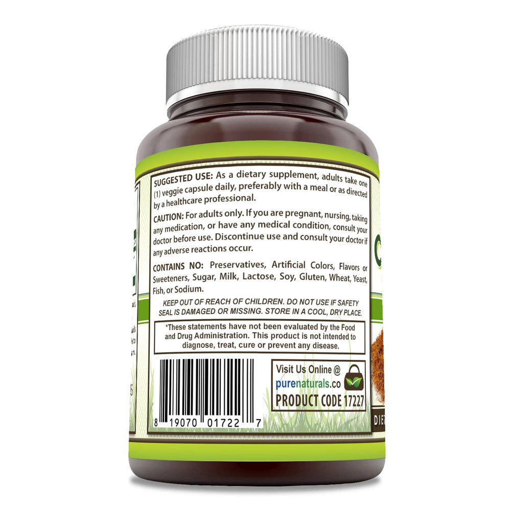 Pure Naturals Cat's Claw Caps label emphasizes 500 mg capsules for immune support