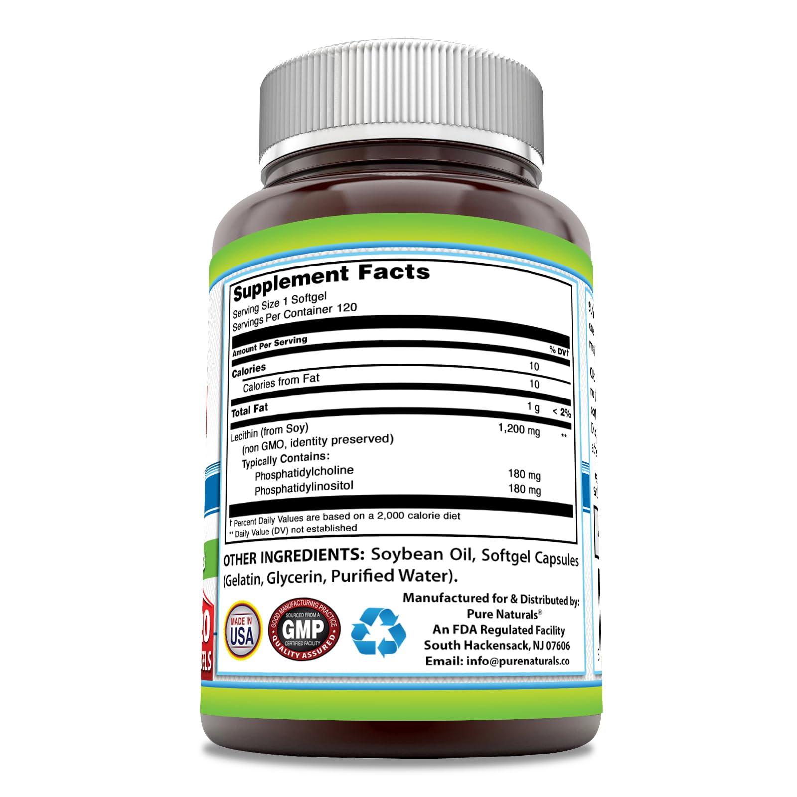 Pure Naturals Lecithin 1200 mg softgel close-up highlighting purity
