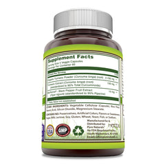 Pure Naturals Turmeric Curcumin capsules close-up, highlighting veggie capsules and gluten free.