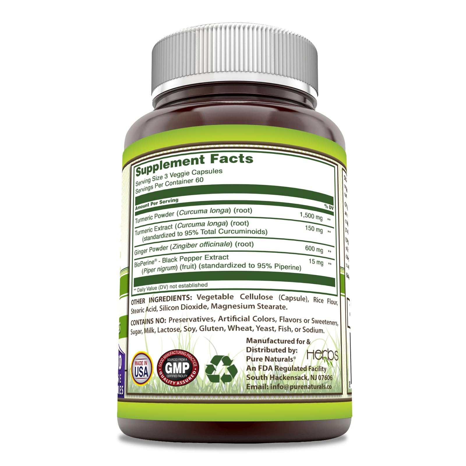 Pure Naturals capsules in hand illustrate simple daily use.