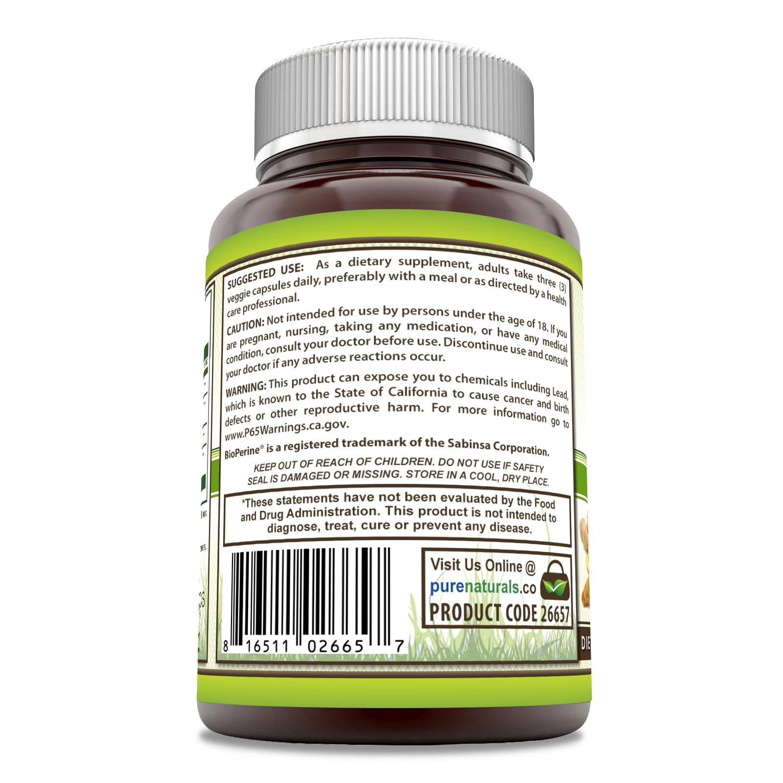 Pure Naturals label shows 60 servings and third-party testing.