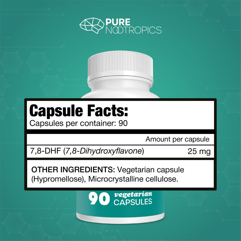 Pure Nootropics 7,8-DHF capsules closeup shows capsule texture and consistency.