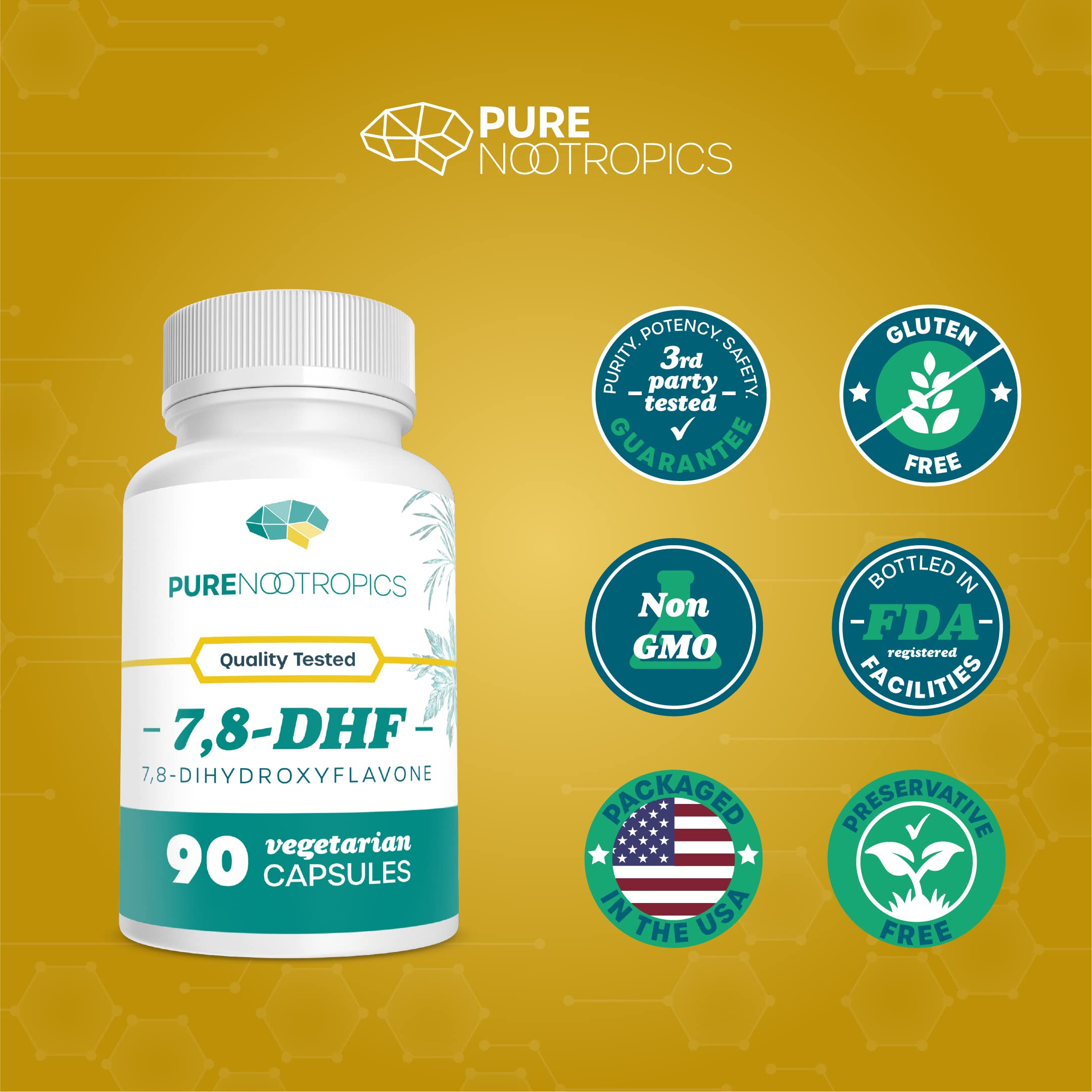 Pure Nootropics 7,8-DHF capsules daily-use scene suggests a routine.