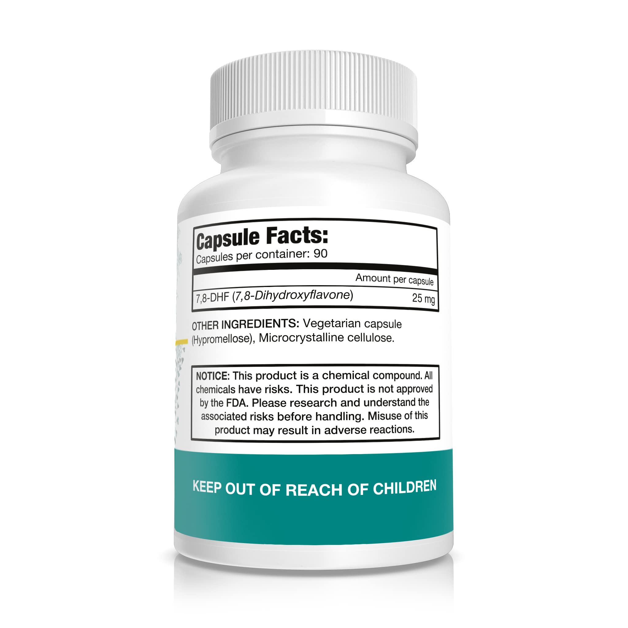 Pure Nootropics 7,8-DHF capsules label highlights batch number for traceability.