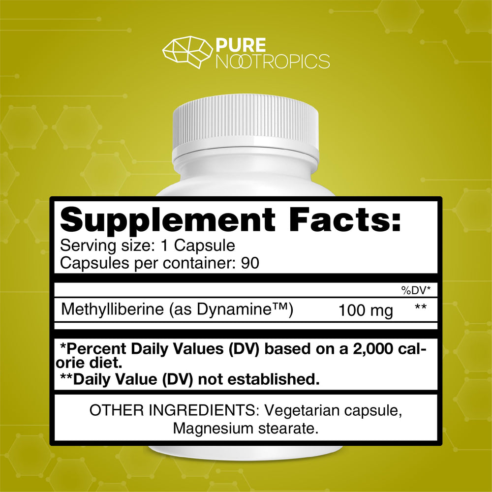 Pure Nootropics Dynamine capsules close-up highlighting fast-acting focus support