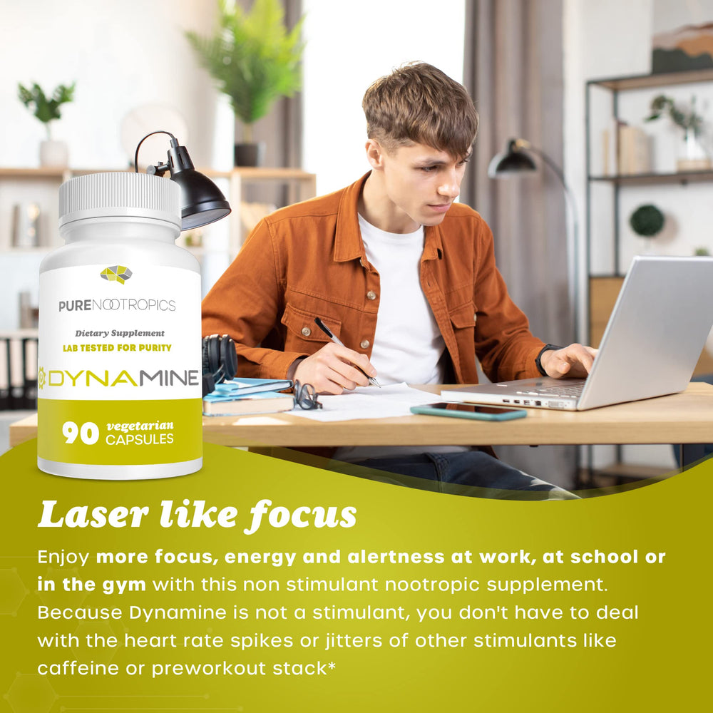 Pure Nootropics Dynamine label detail showing high-purity nootropic blend