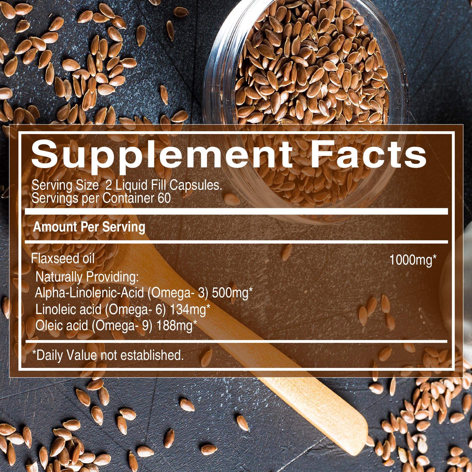 Row of Pure Nutrition Flaxseed Oil capsules for convenient daily use.