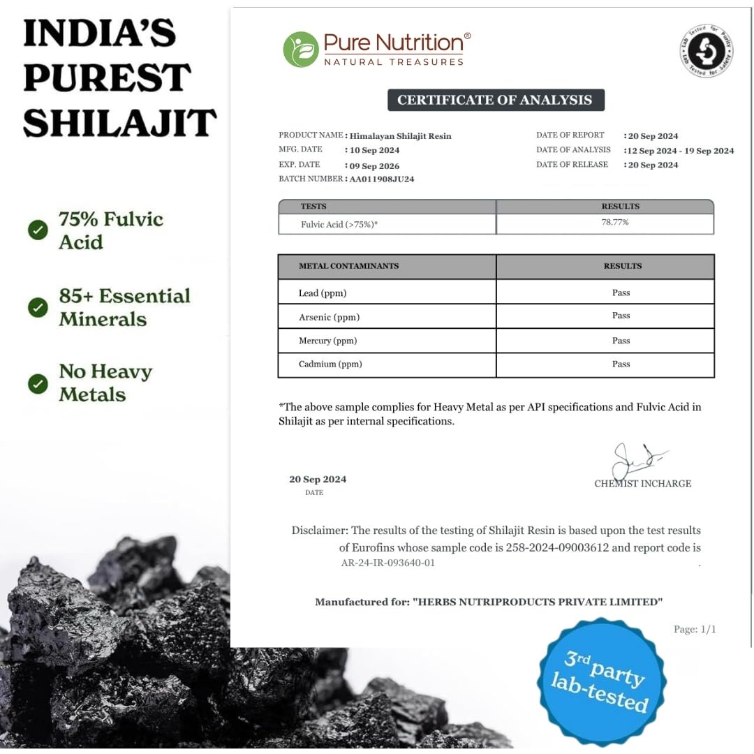Pure Nutrition Grade A Shilajit Resin in jar, easy to store