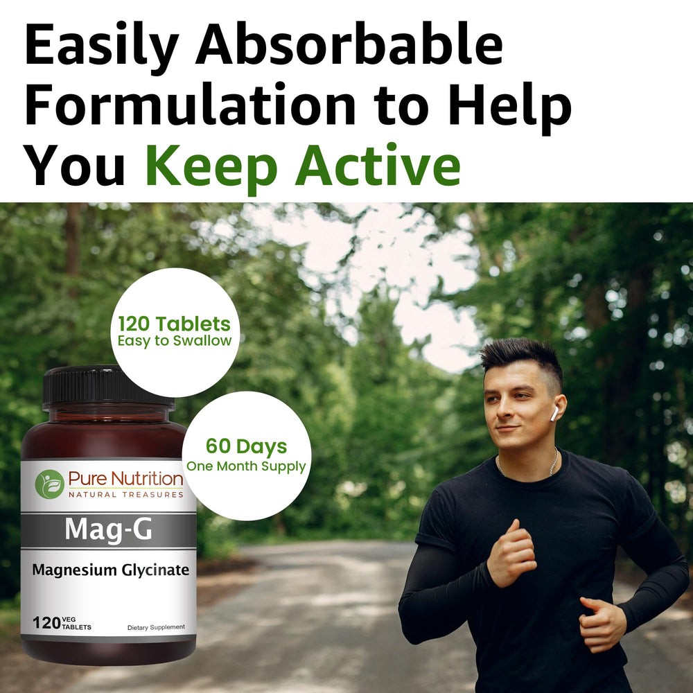 Pure Nutrition MagG vegetarian tabs packaging for convenient daily supplementation.