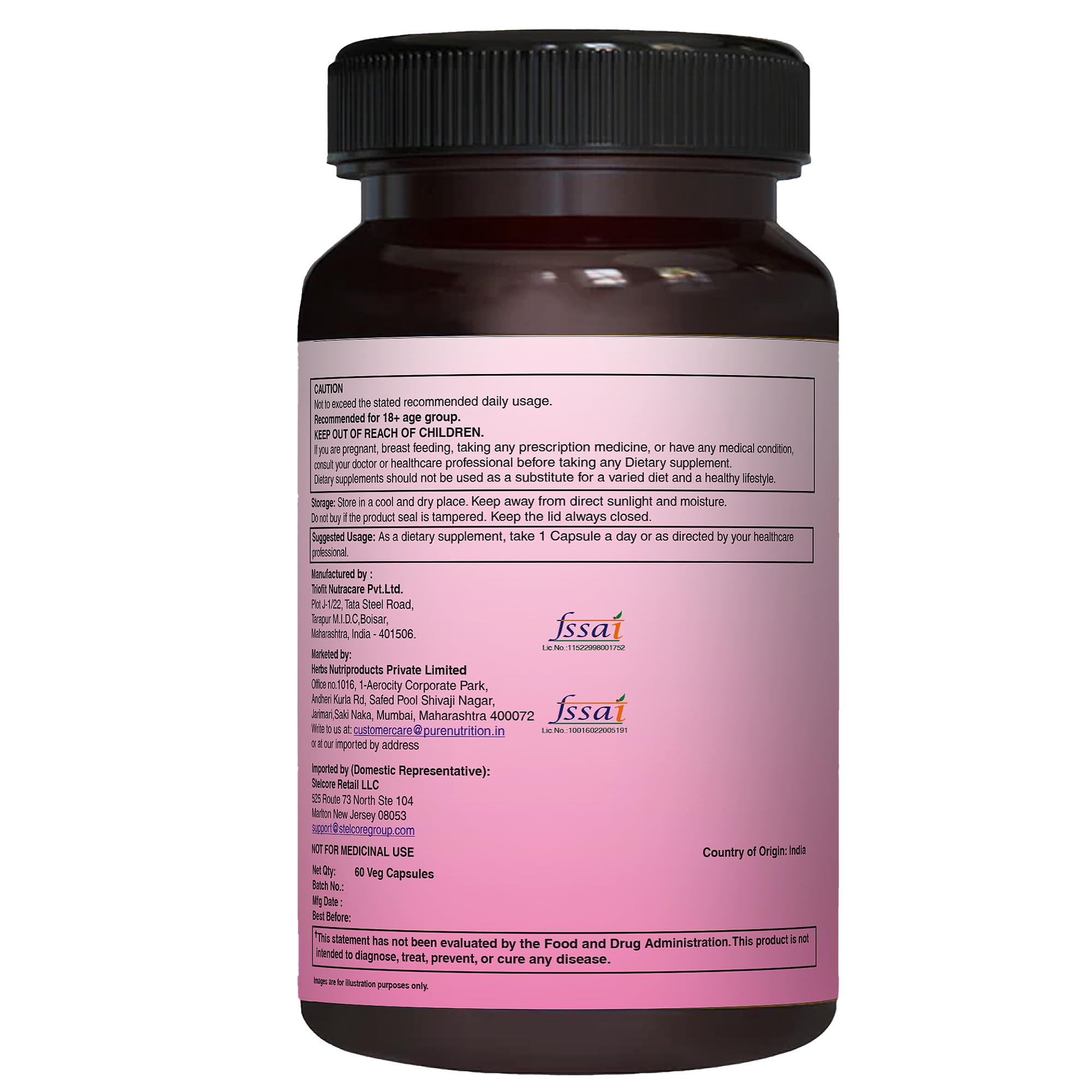 Pure Nutrition Natural Treasures 60-day supply bottle for extended use