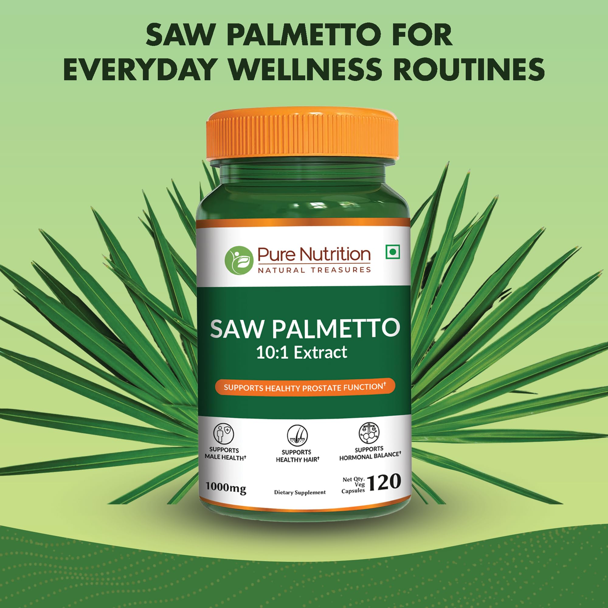 Pure Nutrition Natural Treasures Saw Palmetto capsules for a balanced wellness routine.