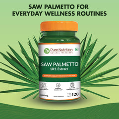 Pure Nutrition Natural Treasures Saw Palmetto capsules for a balanced wellness routine.