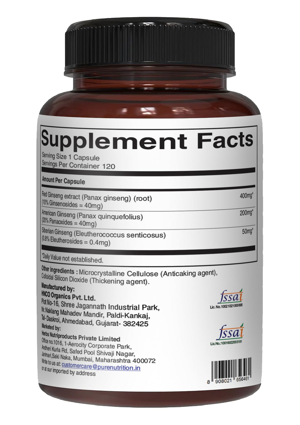 Pure Nutrition Natural Treasures Triple Ginseng bottle dosage information for easy daily use.