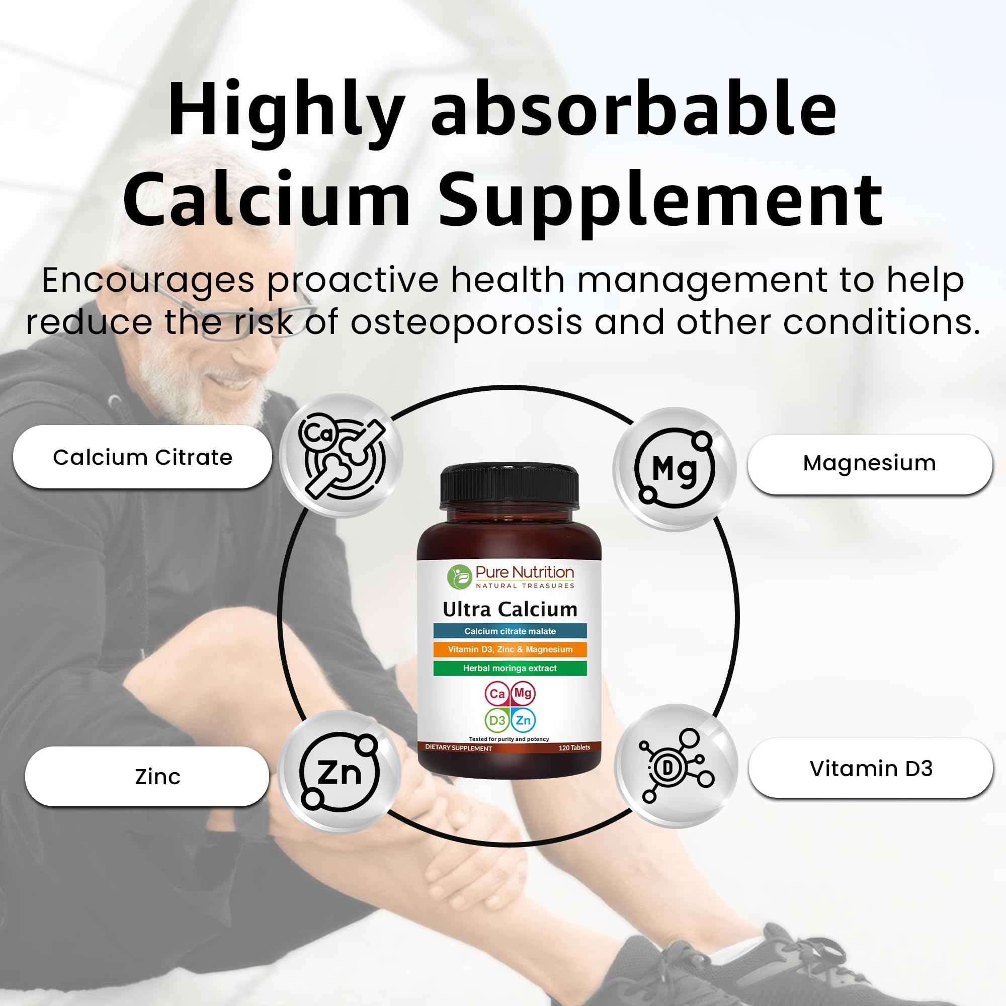 Hand holding Ultra Calcium tablet illustrating compact daily supplementation