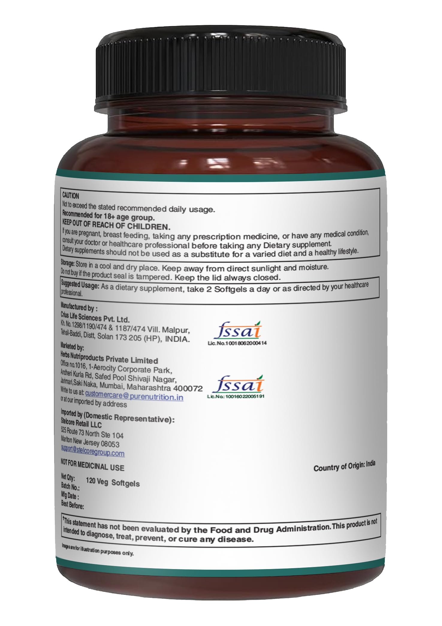 Pure Nutrition Natural Treasures vegan omega borage and pomegranate oil details.