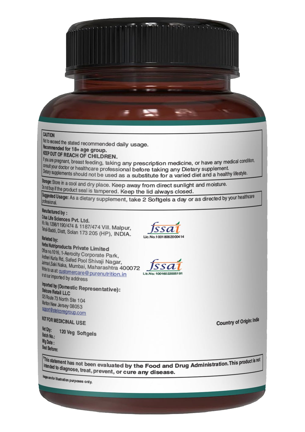 Pure Nutrition Natural Treasures vegan omega borage and pomegranate oil details.