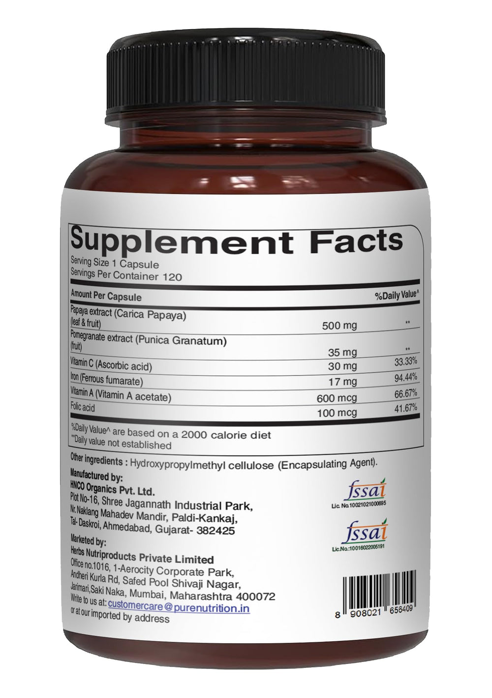 Pure Nutrition Papaya Complete capsules closeup highlighting papaya blend for digestion and immunity support.
