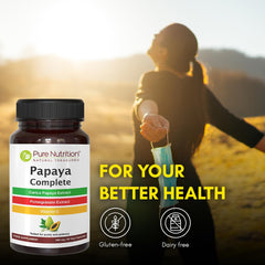 Pure Nutrition Papaya Complete ingredient panel with papaya leaf and fruit extract.