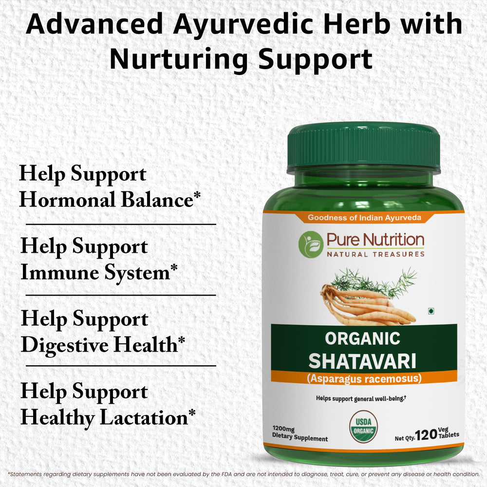 Pure Nutrition Shatavari roots closeup emphasizing traditional herb origin