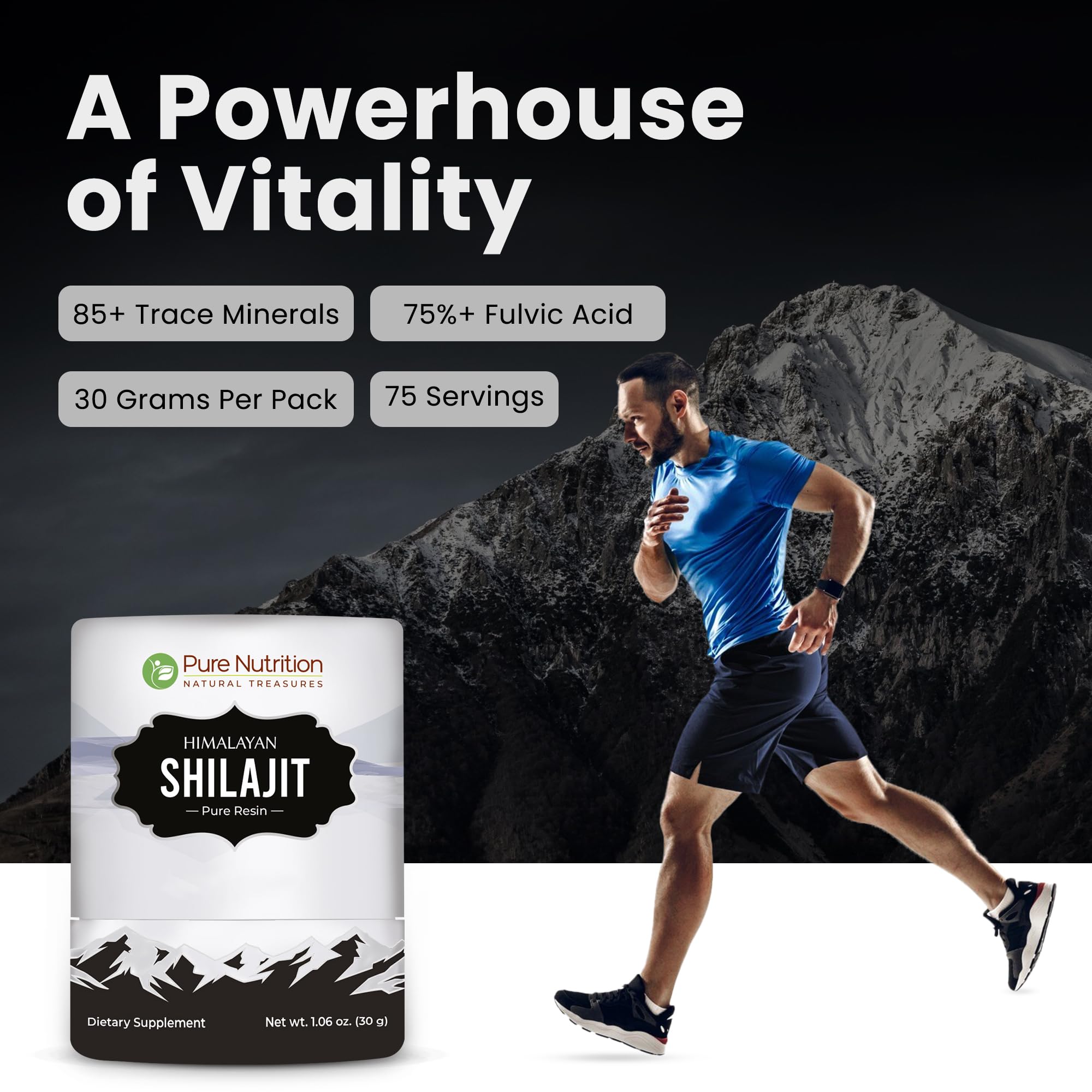 Packaging image of Pure Nutrition Shilajit resin with branding