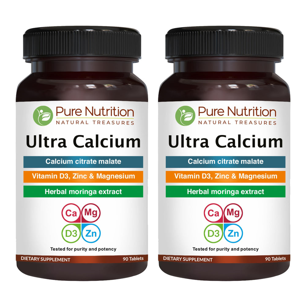 Pure Nutrition Ultra Calcium tablet close-up highlighting absorption of calcium citrate malate