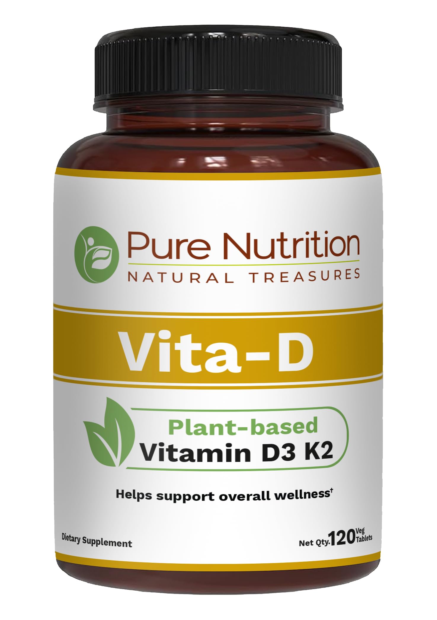 Pure Nutrition Vita D3 K2 tablets in bottle for vegan calcium support
