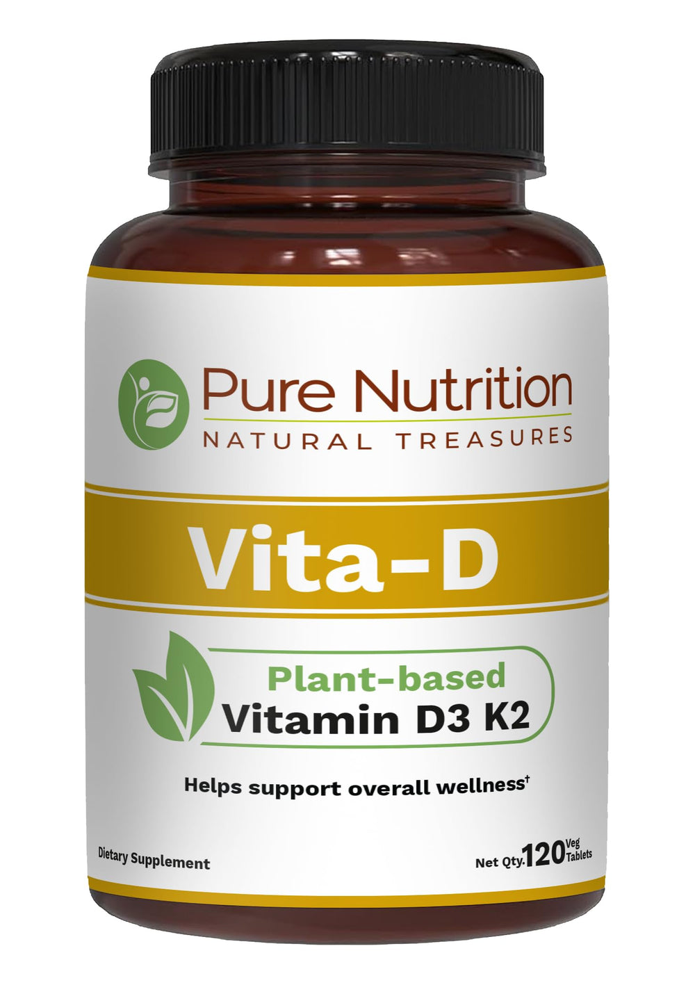 Pure Nutrition Vita D3 K2 tablets in bottle for vegan calcium support