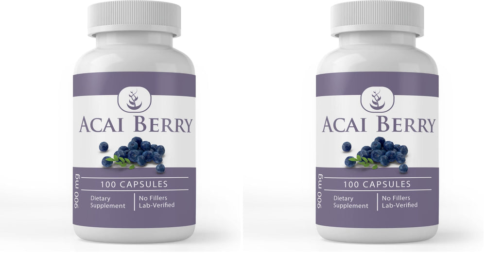 PURE ORIGINAL INGREDIENTS Acai Berry capsules in bottle for convenient daily polyphenol support.