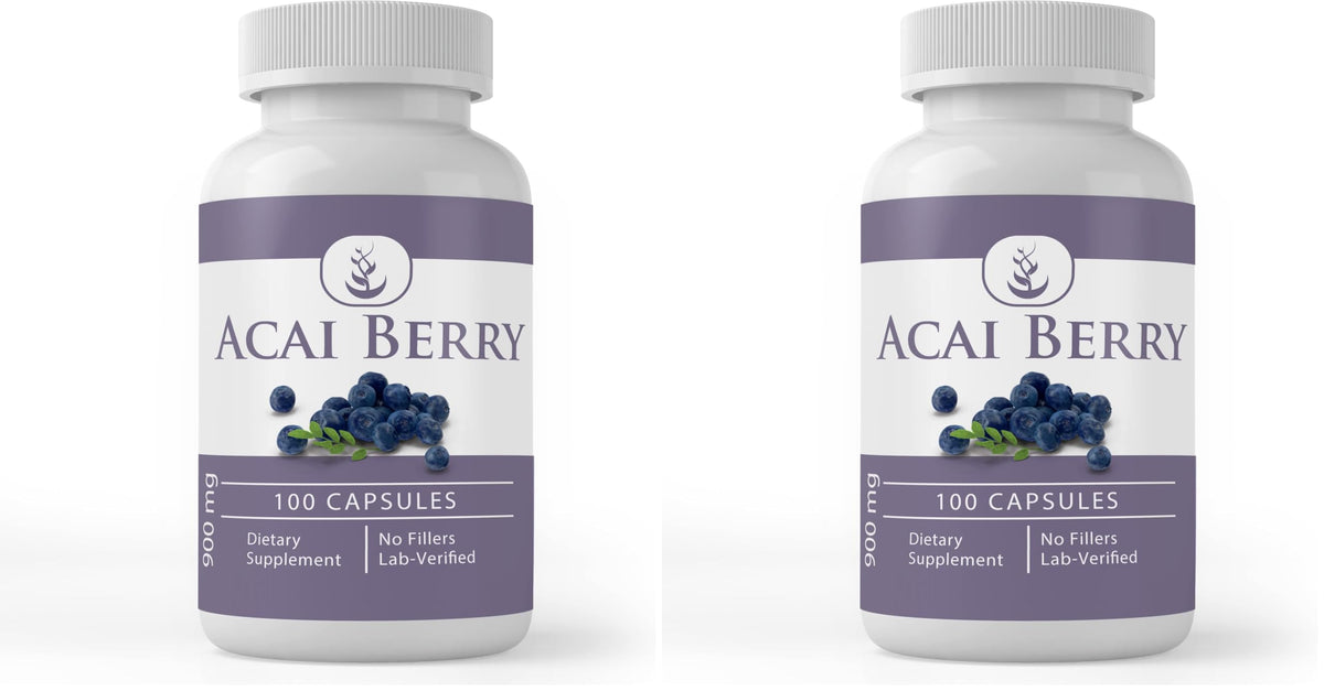 PURE ORIGINAL INGREDIENTS Acai Berry capsules in bottle for convenient daily polyphenol support.