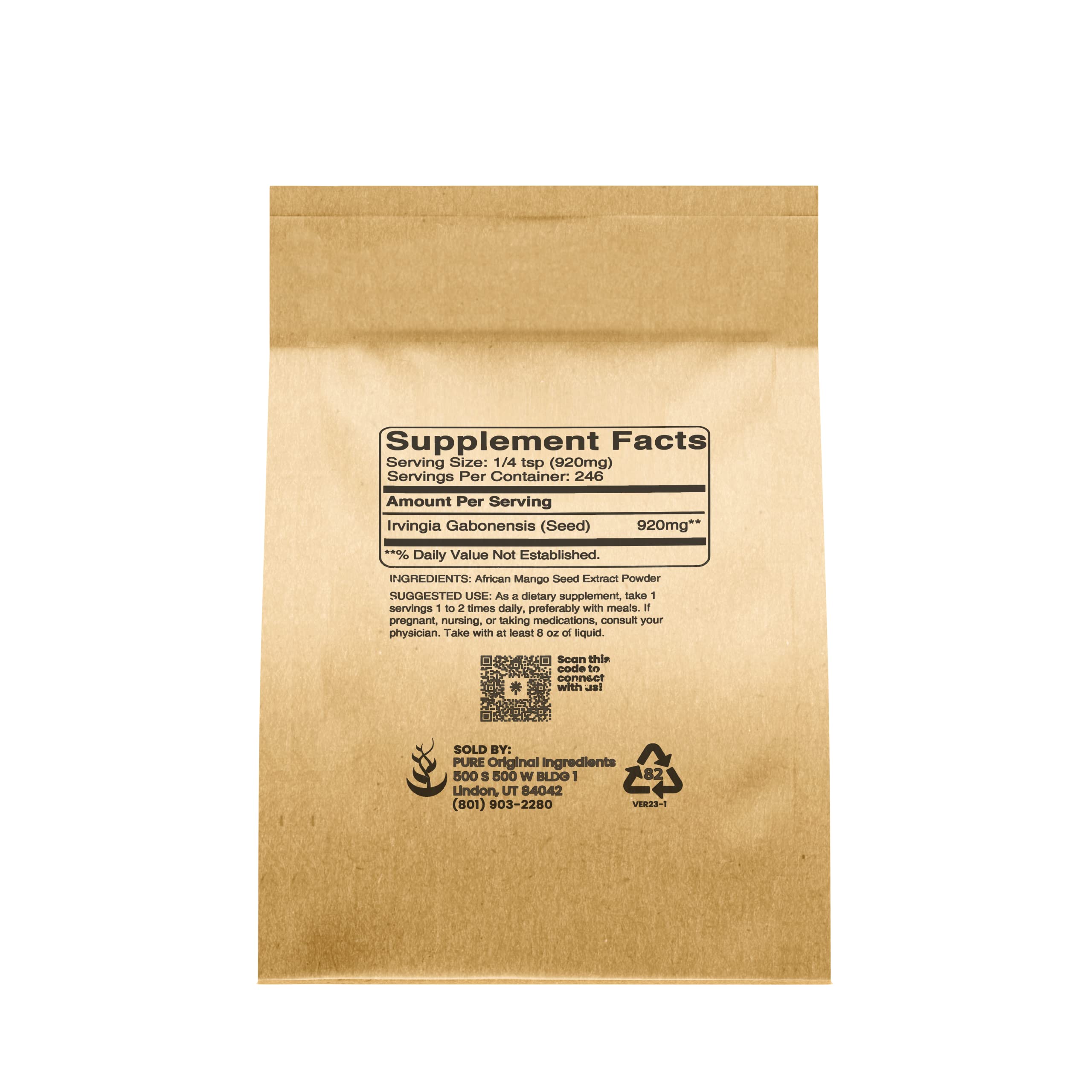 PURE ORIGINAL INGREDIENTS African Mango seed powder close-up highlighting natural origin