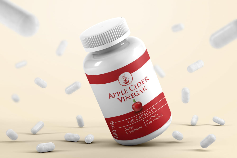 Capsules beside a glass of water illustrate convenient daily consumption.