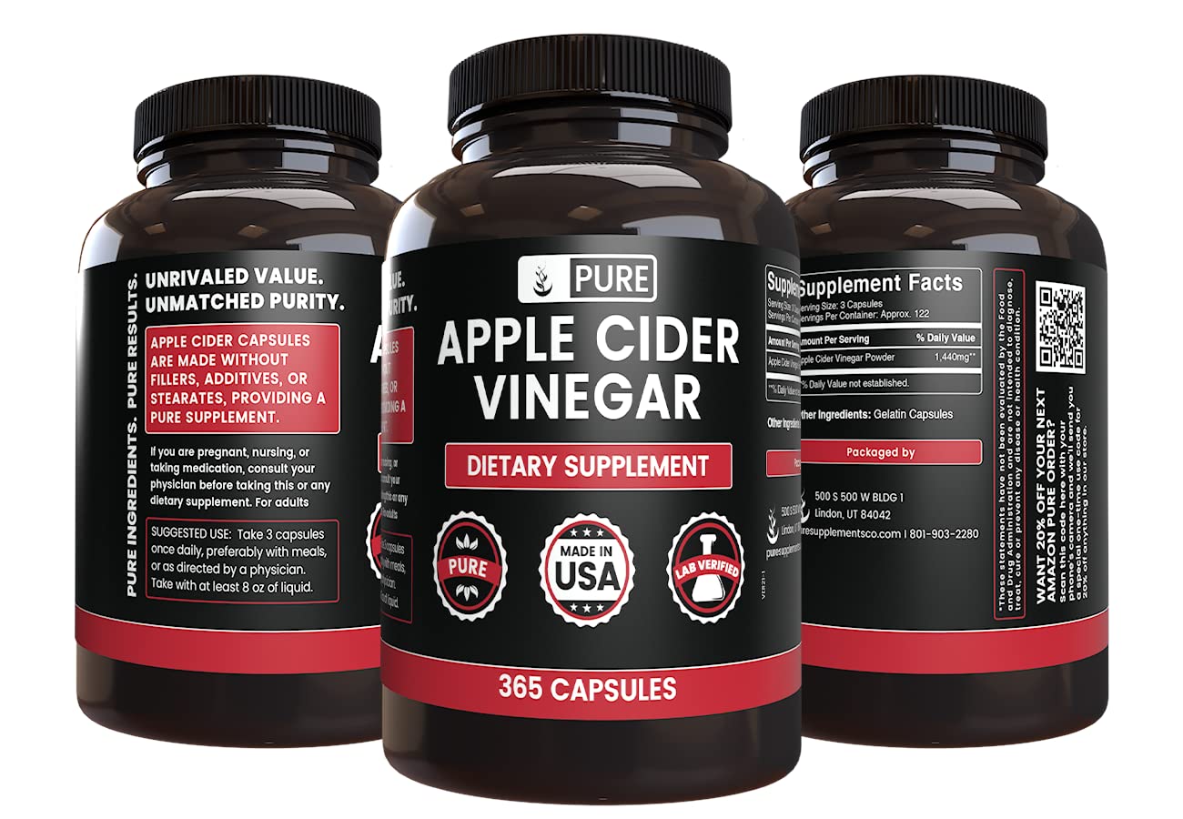 Pure Original Ingredients Apple Cider Vinegar capsules UV packaging preserves potency.