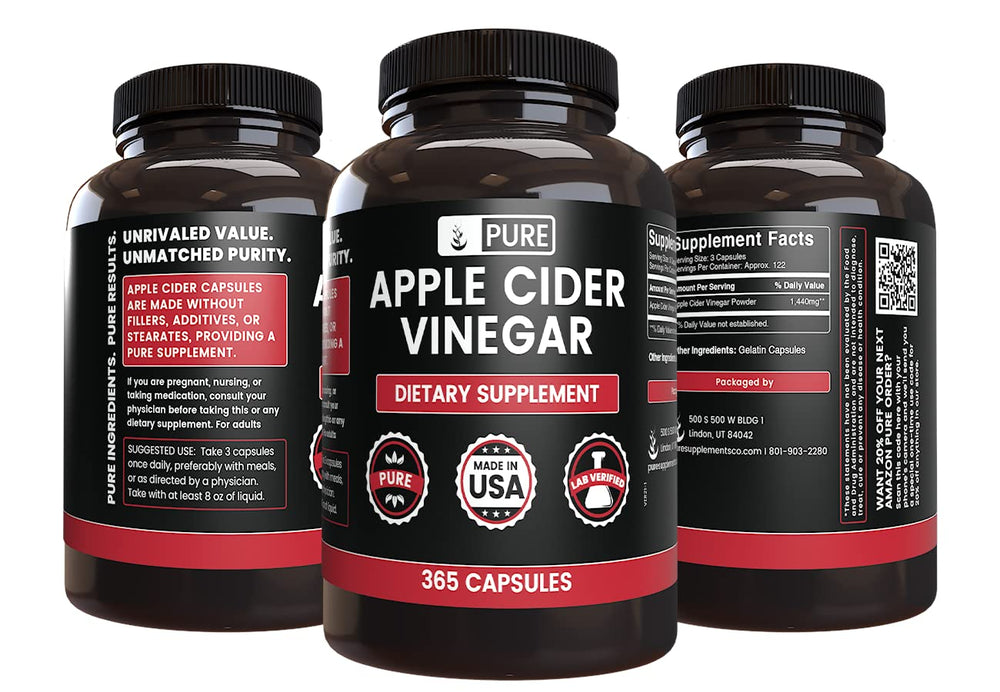 Pure Original Ingredients Apple Cider Vinegar capsules UV packaging preserves potency.