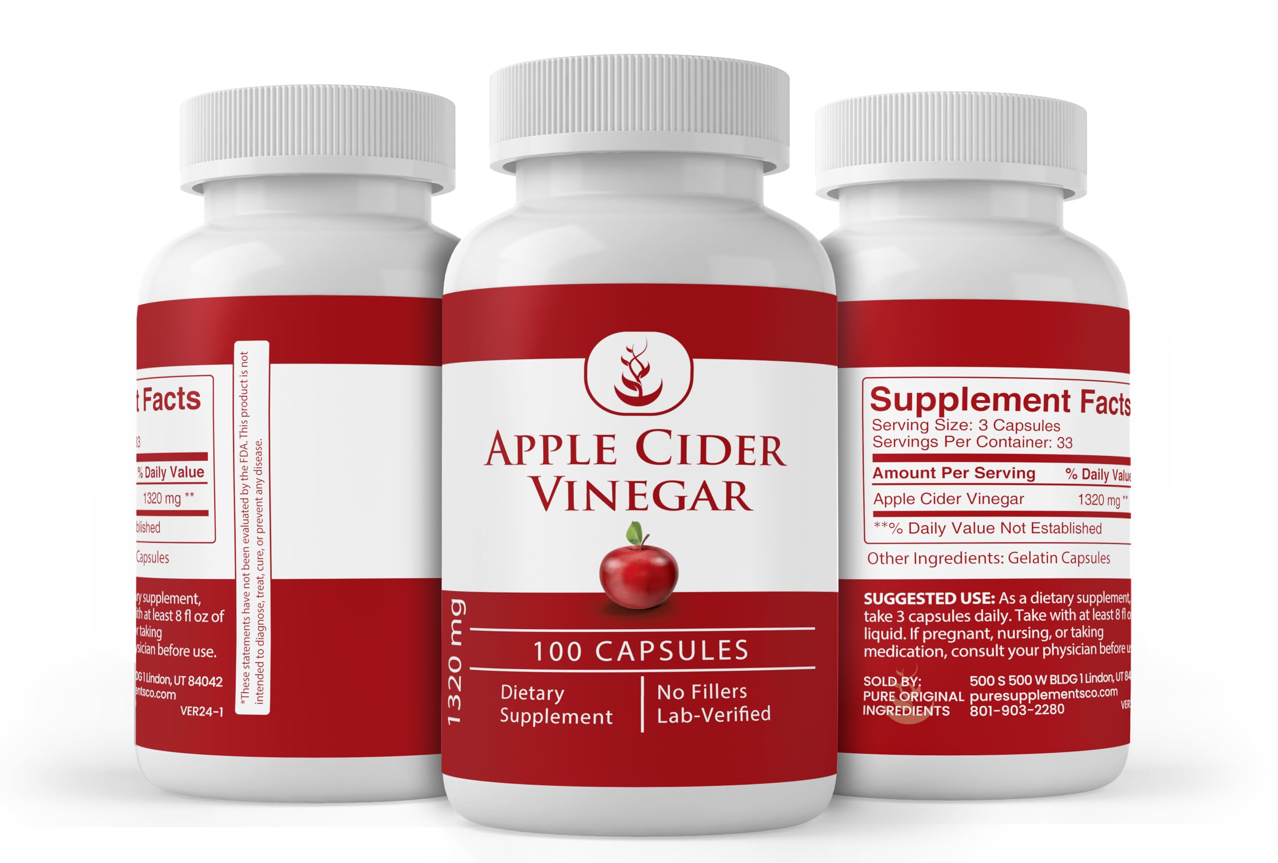 Pouring scene with Pure Original Apple Cider Vinegar capsules suggesting easy daily use.