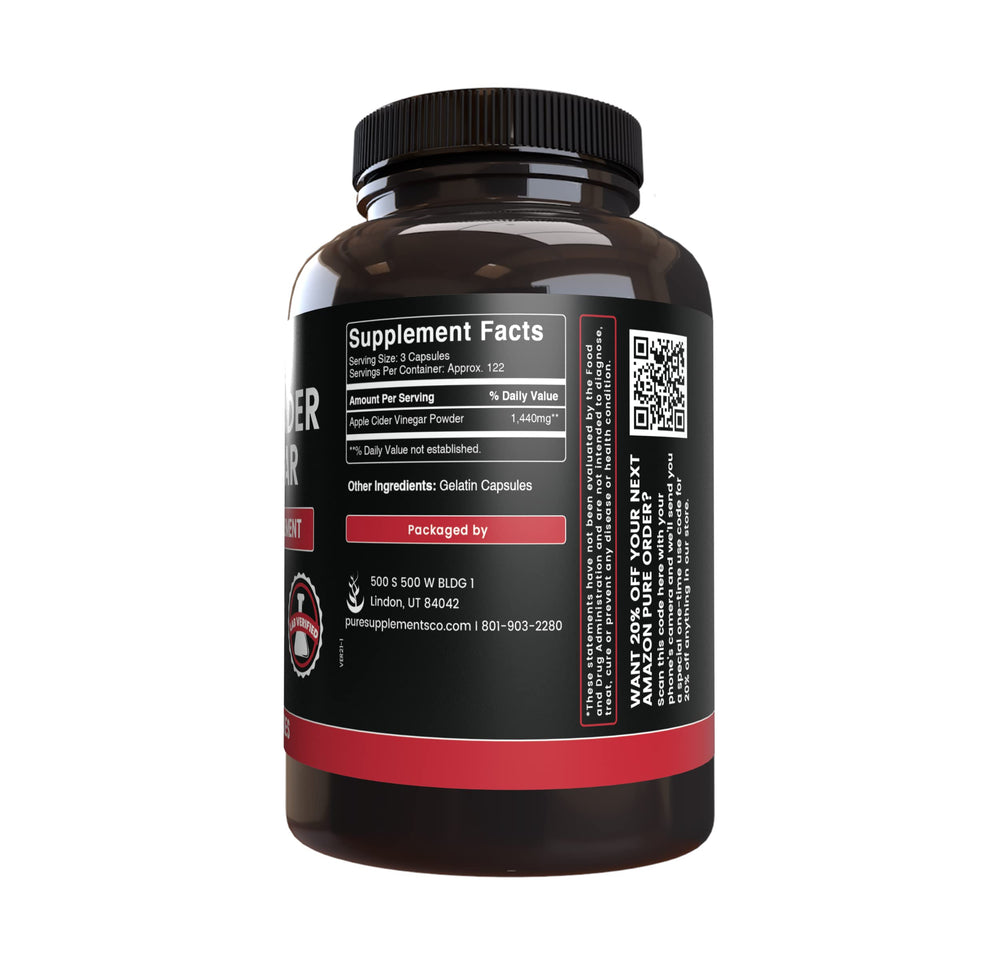Pure Original Ingredients Apple Cider Vinegar capsules pour for convenient use.