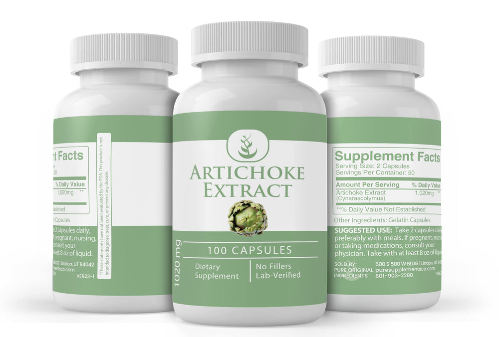 Artichoke extract capsules emphasize no fillers and a natural inulin source.
