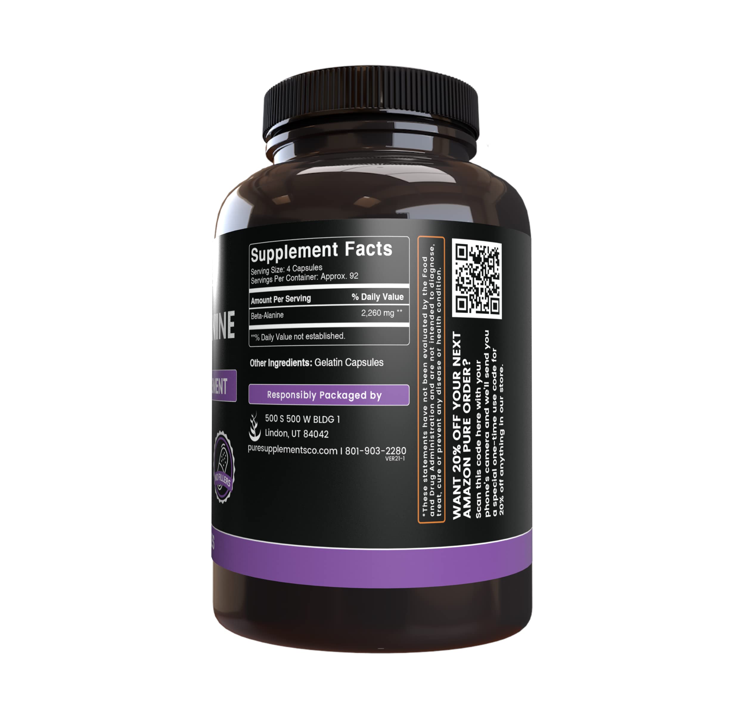 Pure Original beta alanine 90-day supply label for sustained use.