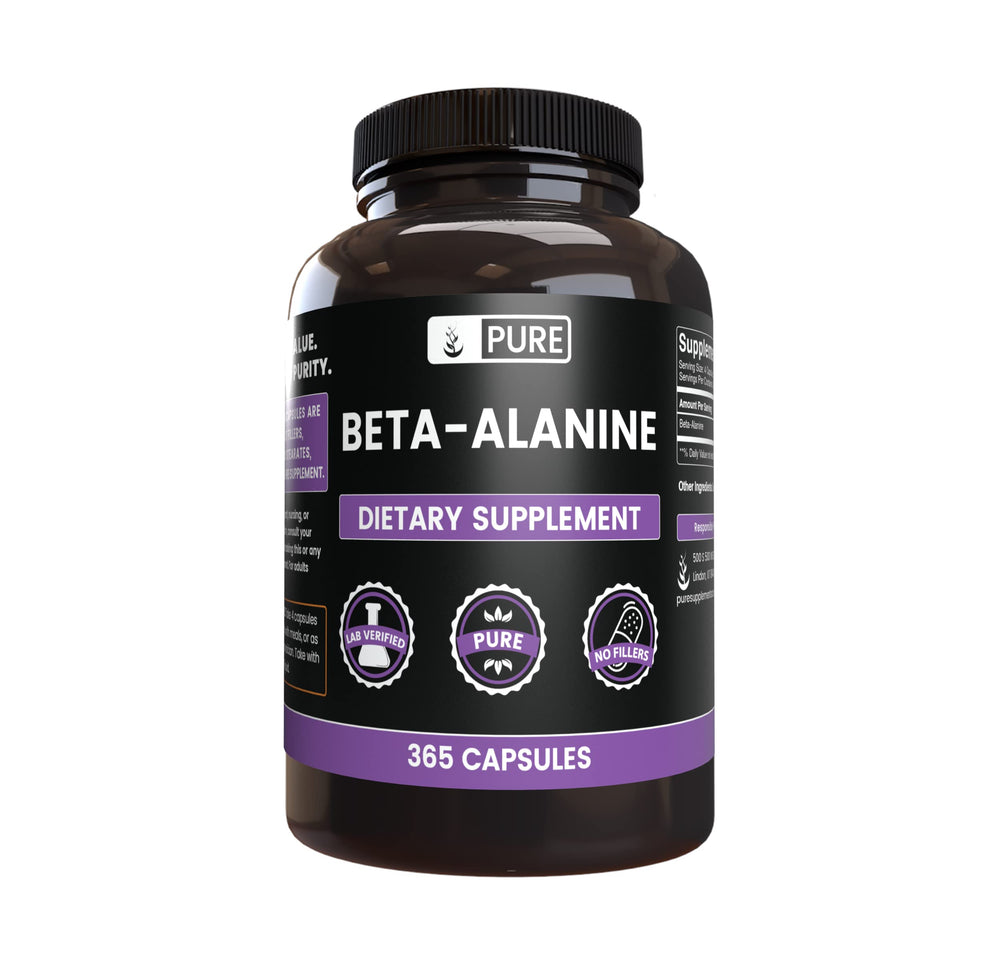 Pure Original Ingredients beta alanine capsules close-up for a clean daily supplement routine.
