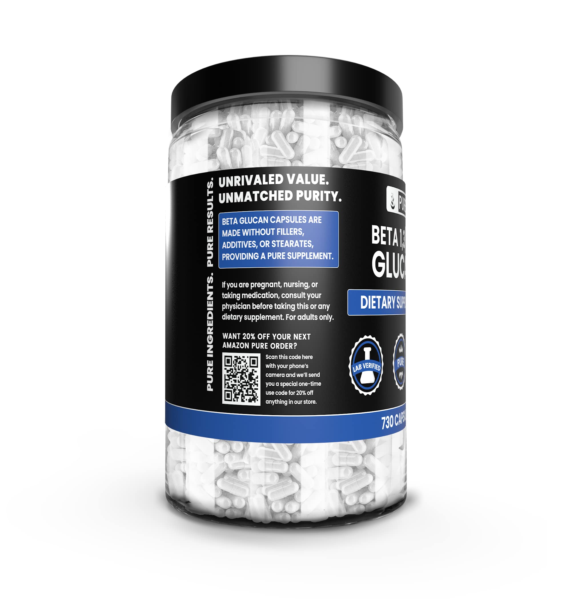 Pure Original Ingredients Beta Glucan bottle front, ready for daily use