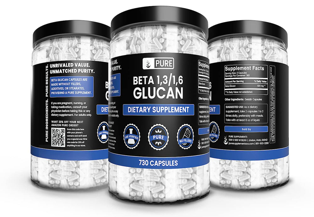 Pure Original Ingredients Beta Glucan capsules dispense, convenient daily dosing
