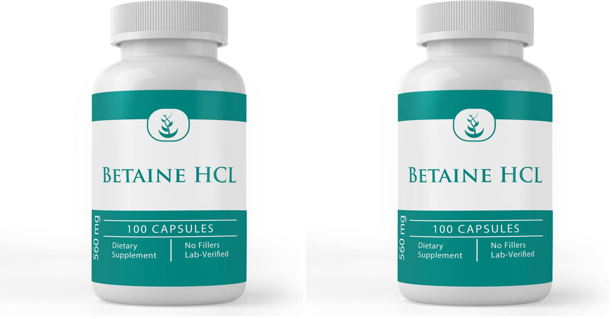 PURE ORIGINAL INGREDIENTS Betaine HCl bottle front shows a pure, additive-free capsule option.