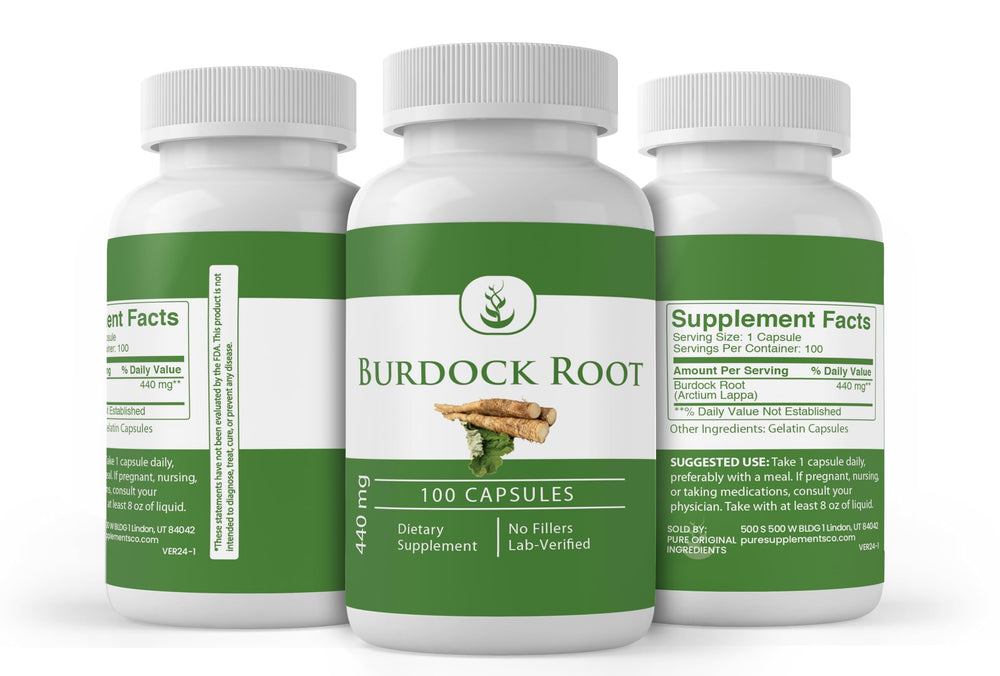Pure Original Ingredients Burdock Root capsules; no additives or fillers.