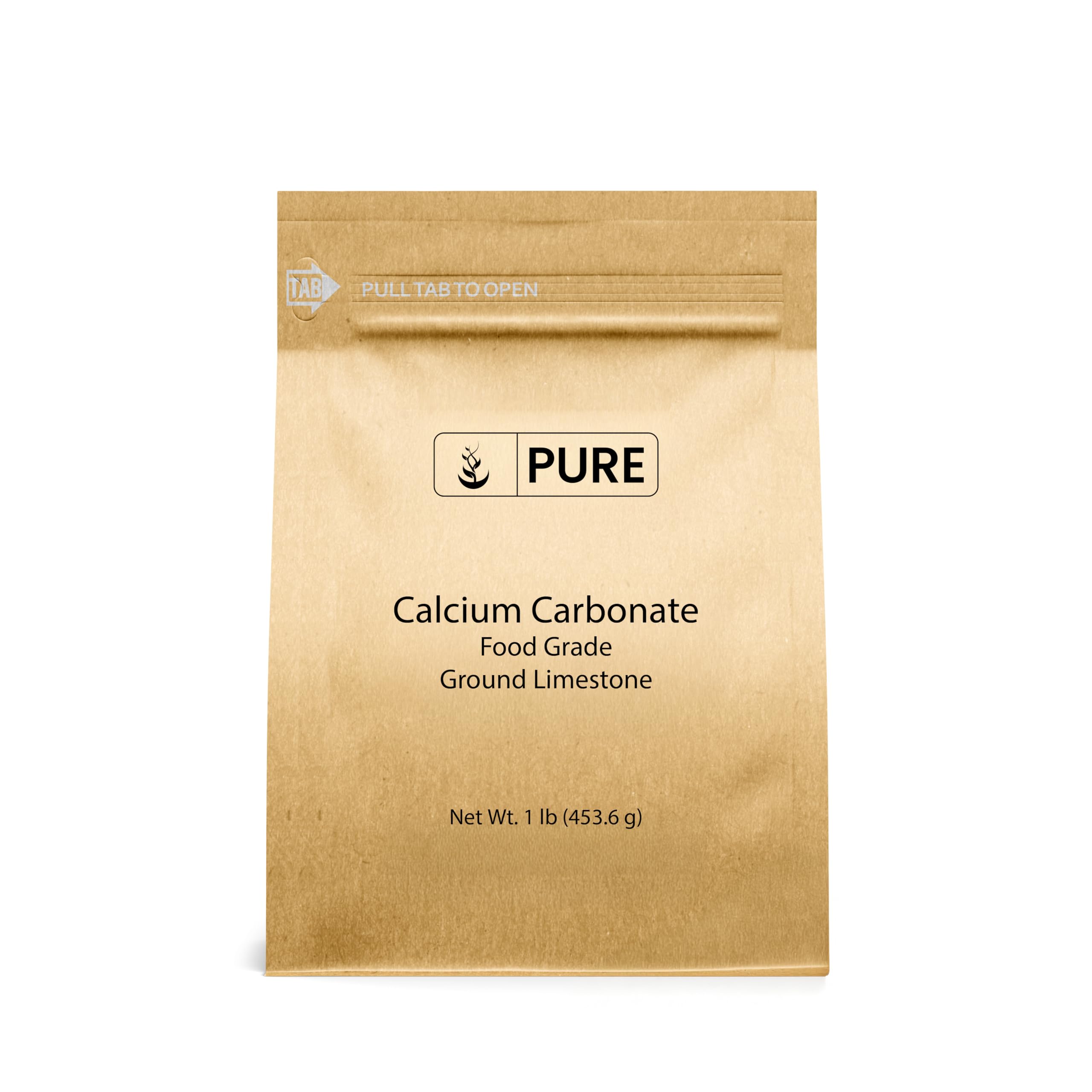 Pure Original Ingredients Calcium Carbonate bottle label shown for baking and acidity adjustment.